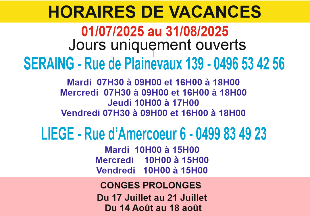 Horaires des vacances